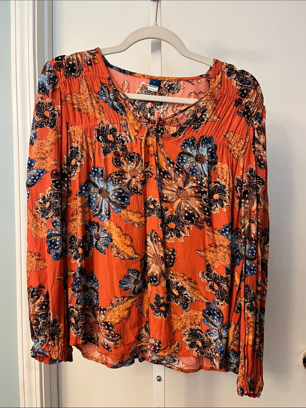 Old Navy Orange Floral Tie-Front Long-Sleeve Blouse